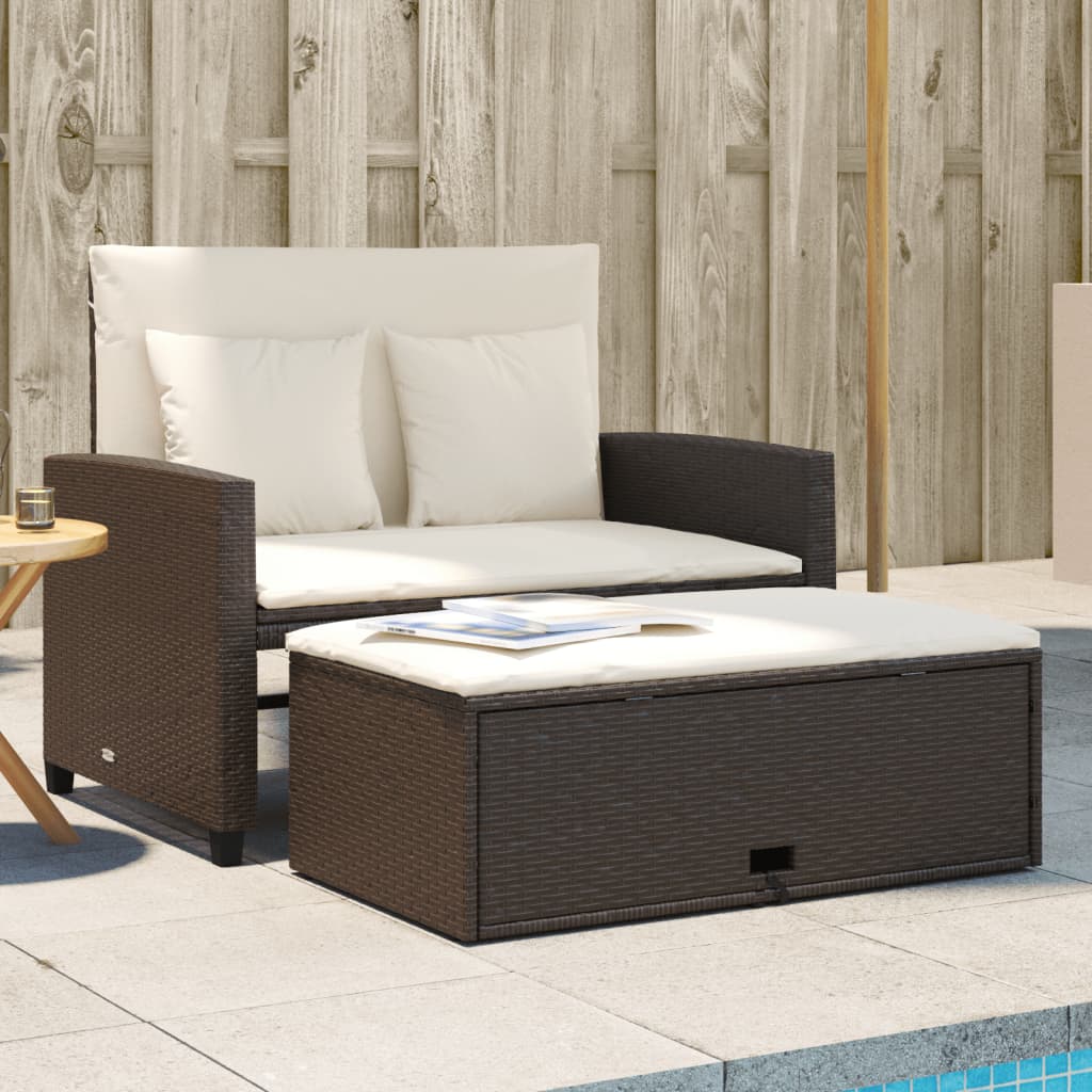 vidaXL Patio Sofa with Cushions 2-Seater Brown Poly Rattan-0