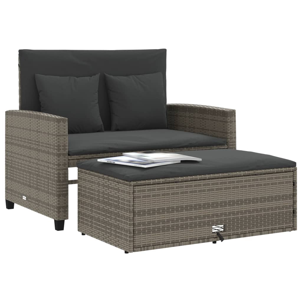 vidaXL Patio Sofa with Cushions 2-Seater Gray Poly Rattan-3