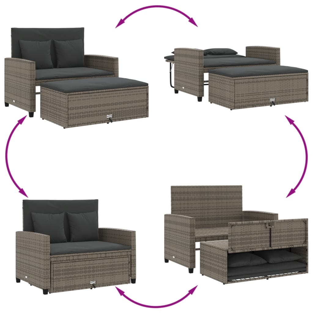 vidaXL Patio Sofa with Cushions 2-Seater Gray Poly Rattan-4