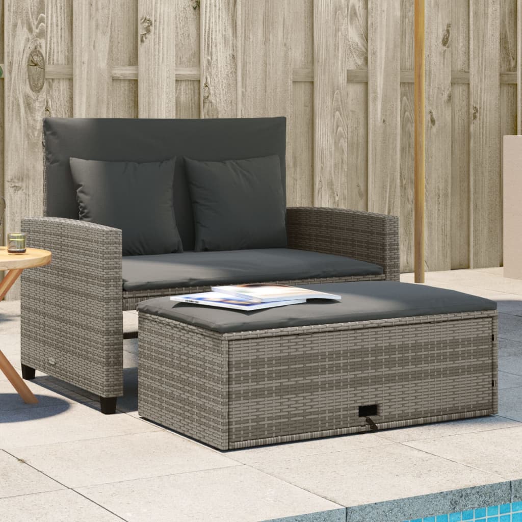 vidaXL Patio Sofa with Cushions 2-Seater Gray Poly Rattan-0