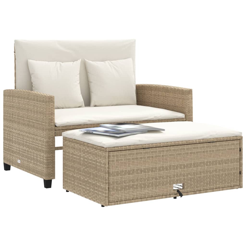 vidaXL Patio Sofa with Cushions 2-Seater Beige Poly Rattan-2