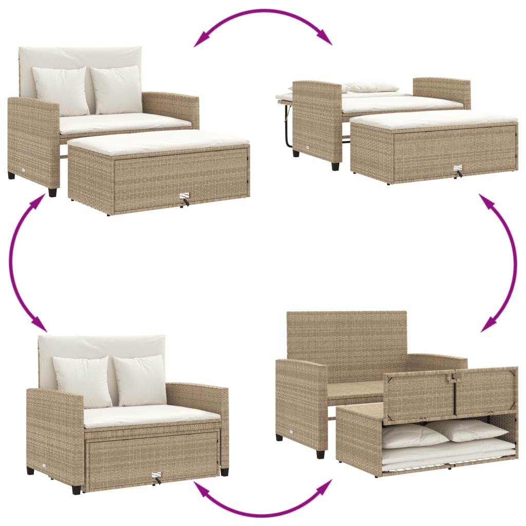 vidaXL Patio Sofa with Cushions 2-Seater Beige Poly Rattan-3