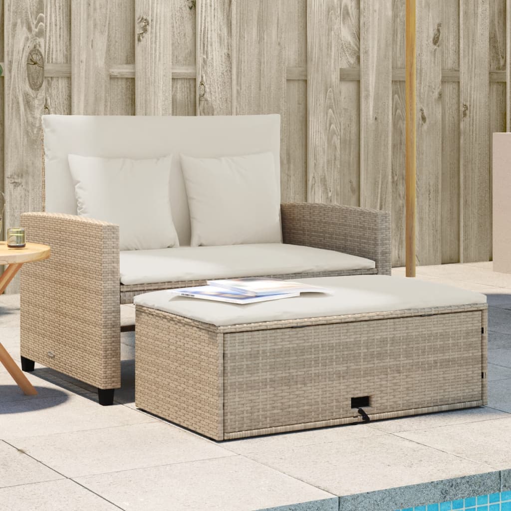 vidaXL Patio Sofa with Cushions 2-Seater Beige Poly Rattan-0