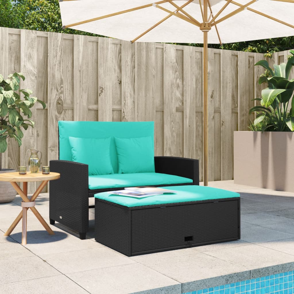 vidaXL Patio Sofa with Cushions 2-Seater Bench Poly Rattan Gray/Brown/Black-3