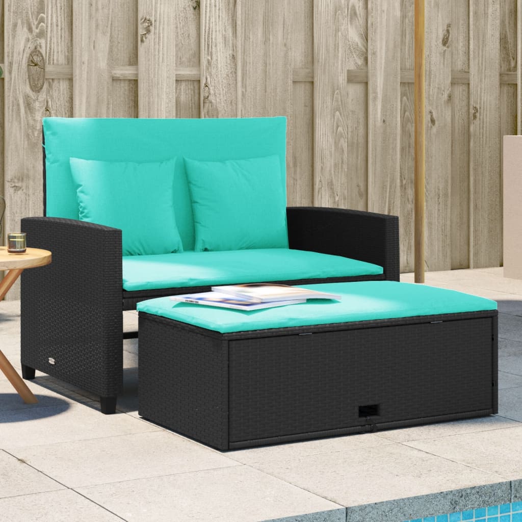 vidaXL Patio Sofa with Cushions 2-Seater Bench Poly Rattan Gray/Brown/Black-0