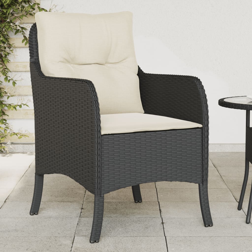 vidaXL Patio Chairs with Cushions 2 pcs Black Poly Rattan-0