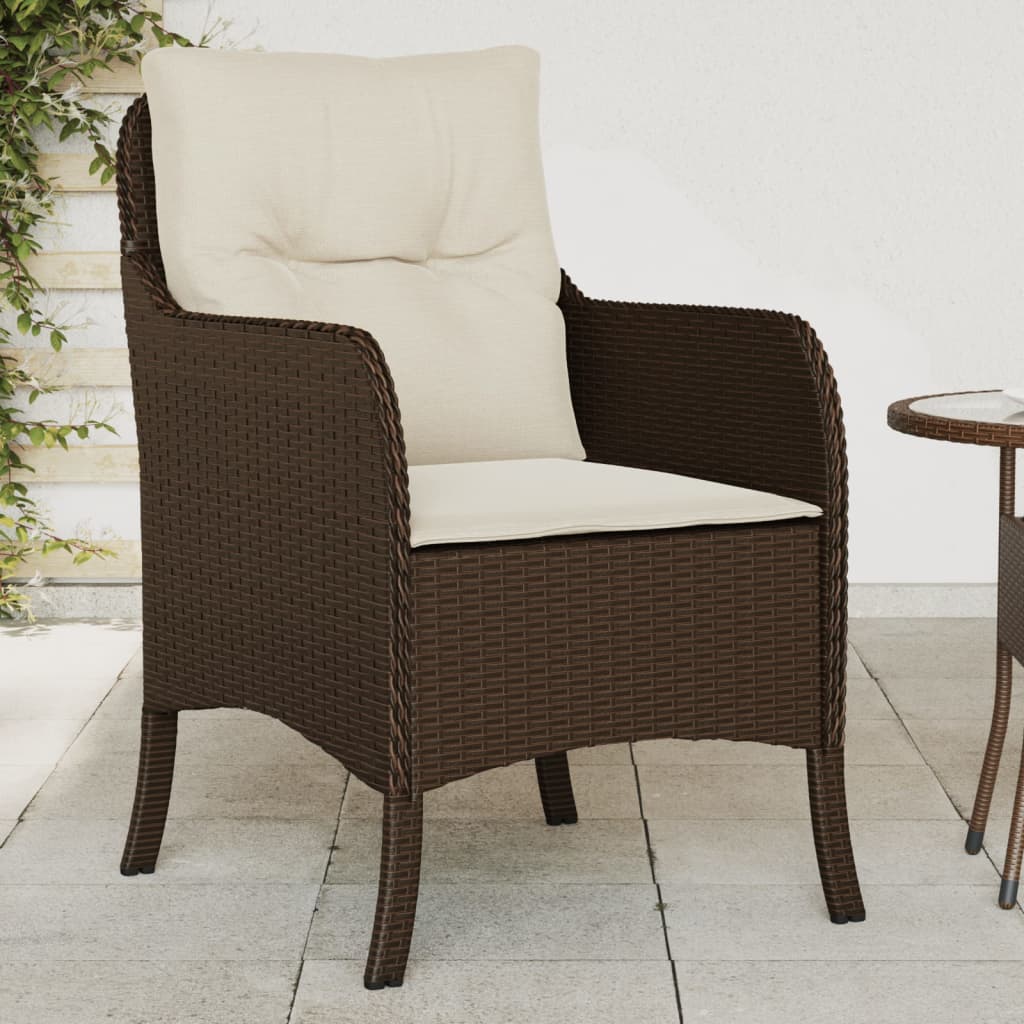 vidaXL Patio Chairs with Cushions 2 pcs Brown Poly Rattan-0