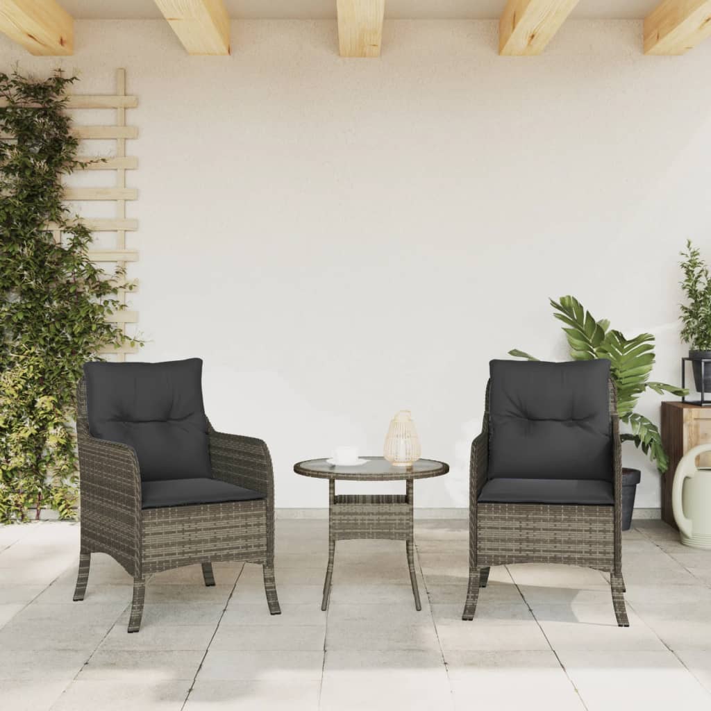 vidaXL Patio Chairs with Cushions 2 pcs Gray Poly Rattan-3