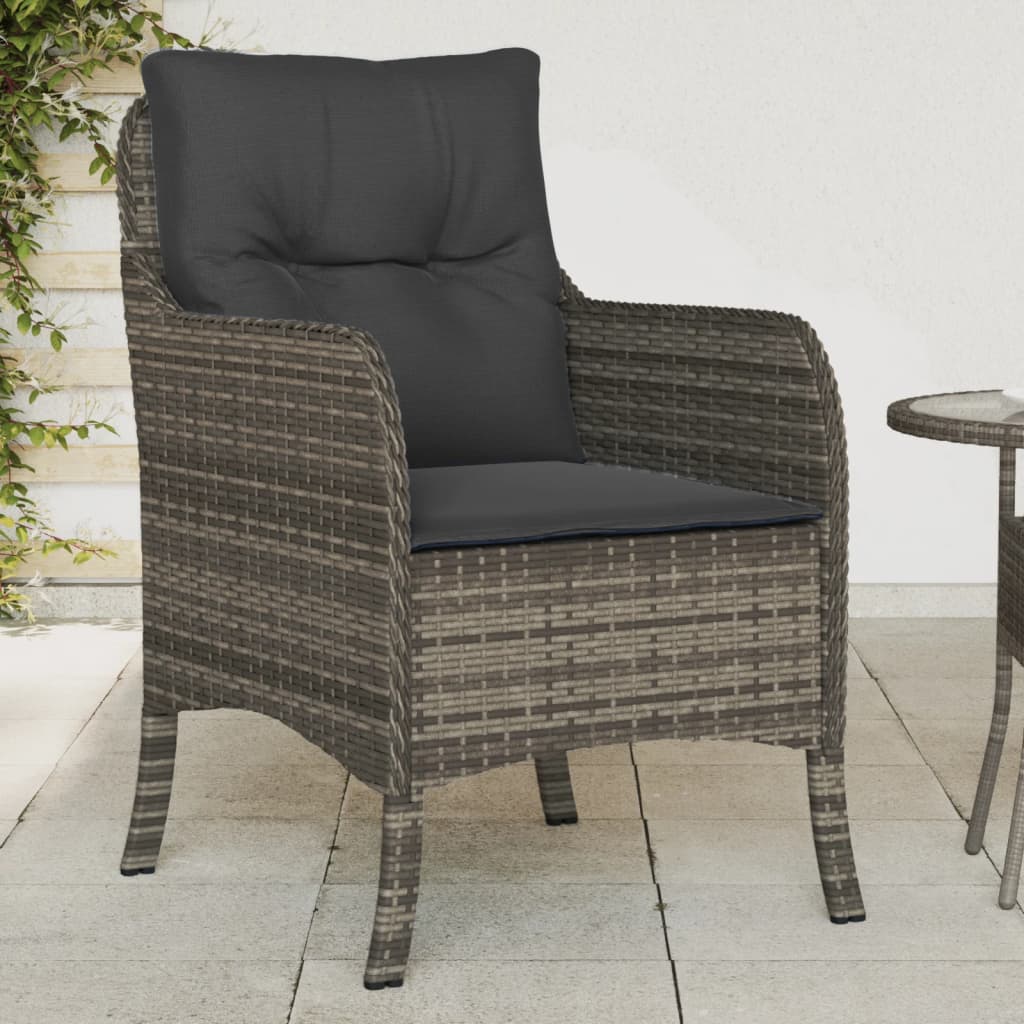 vidaXL Patio Chairs with Cushions 2 pcs Gray Poly Rattan-0