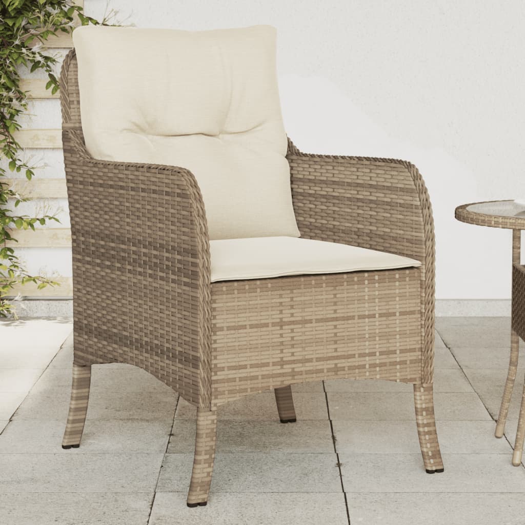 vidaXL Patio Chairs with Cushions 2 pcs Beige Poly Rattan-0