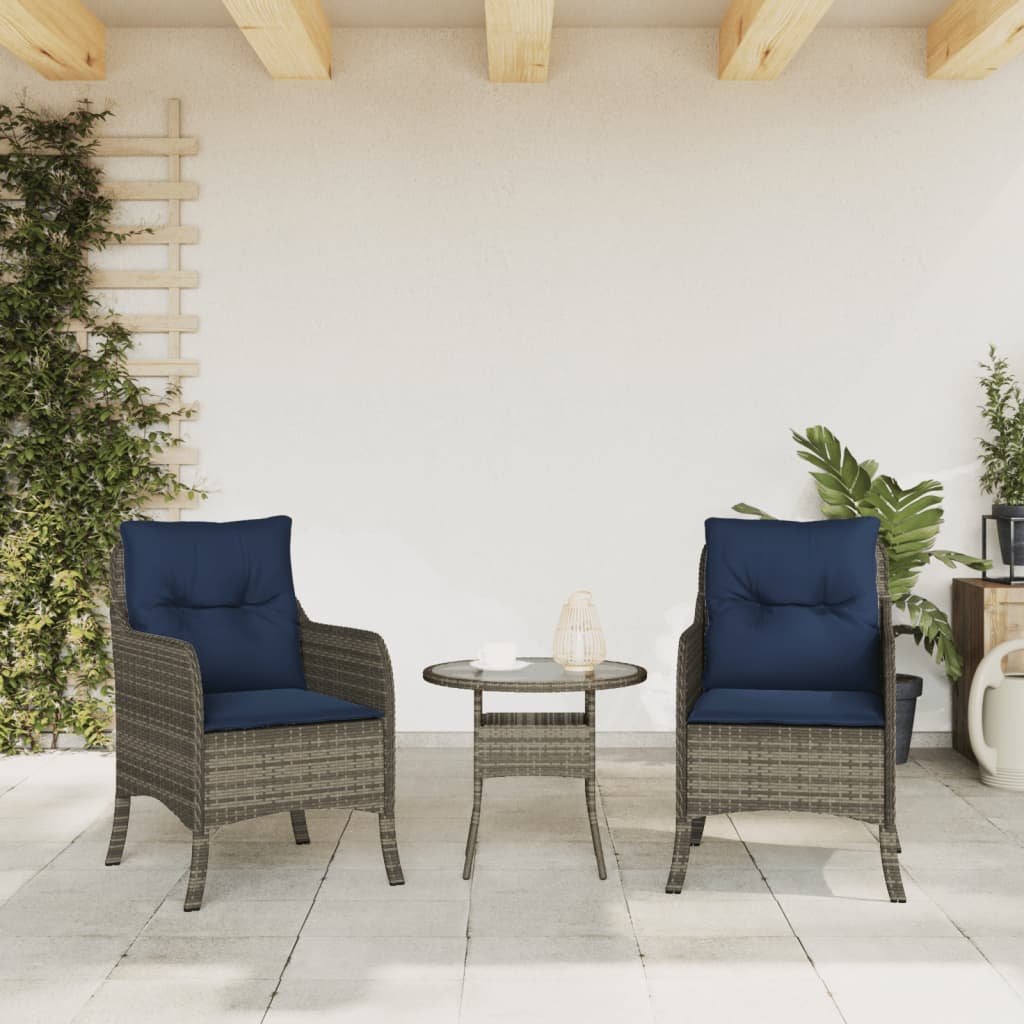 vidaXL Patio Chairs with Cushions 2 pcs Gray Poly Rattan-1