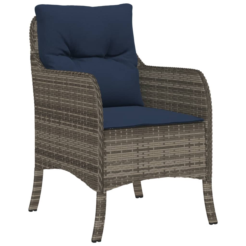 vidaXL Patio Chairs with Cushions 2 pcs Gray Poly Rattan-4