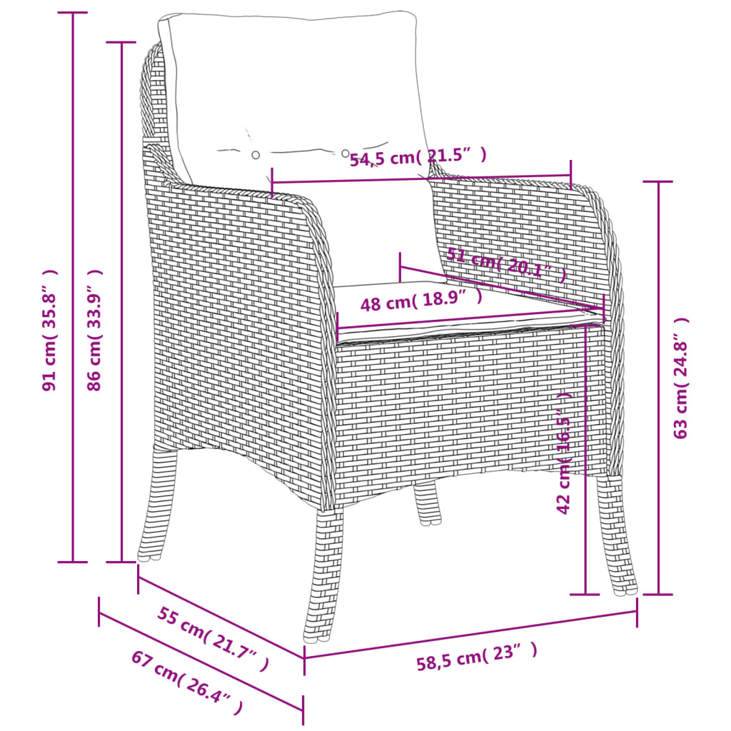 vidaXL Patio Chairs with Cushions 2 pcs Gray Poly Rattan-9