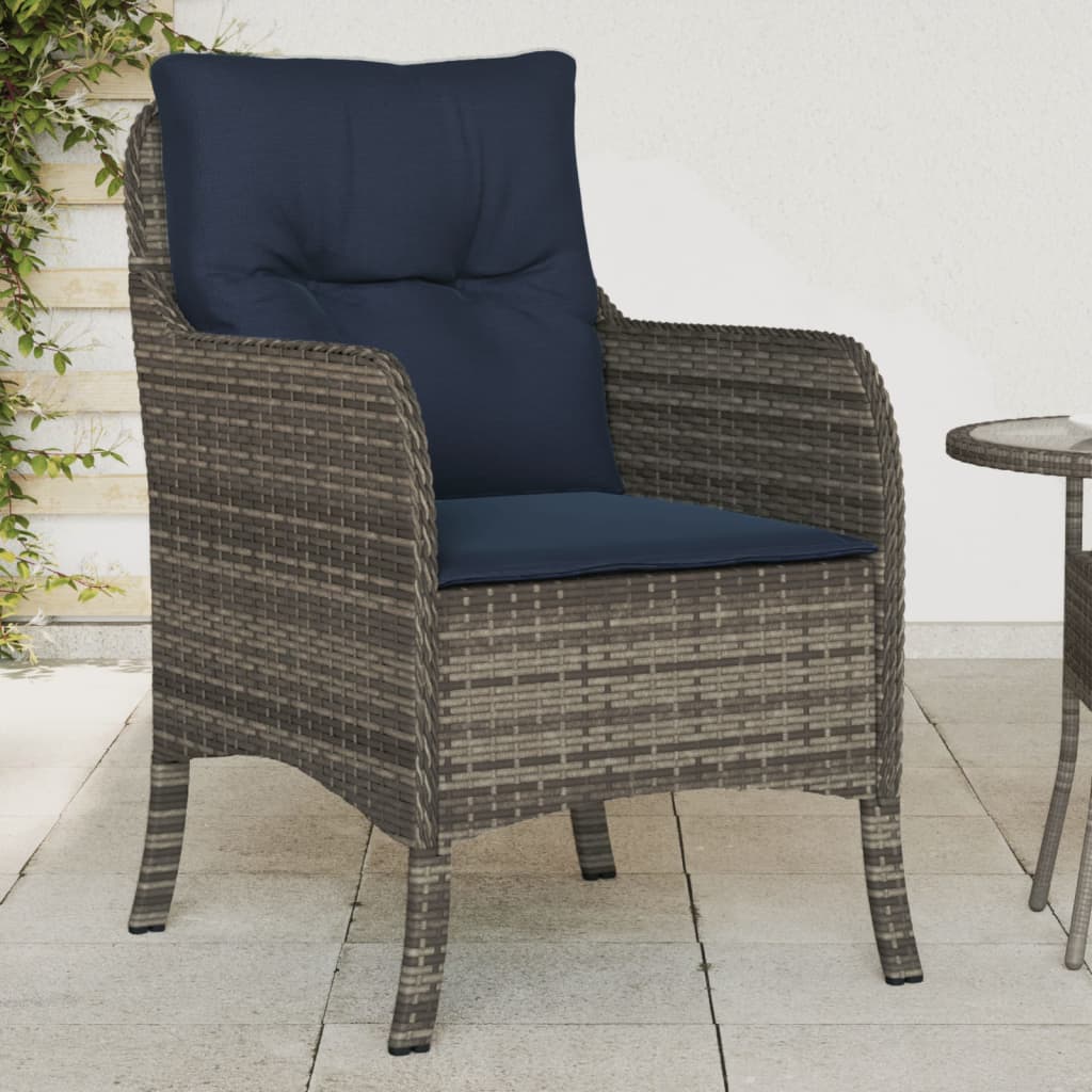 vidaXL Patio Chairs with Cushions 2 pcs Gray Poly Rattan-0