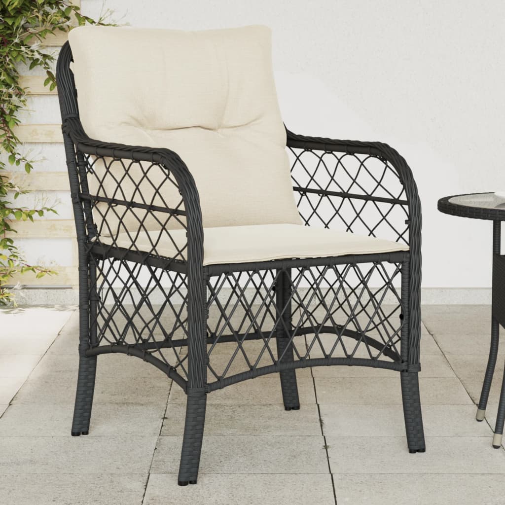 vidaXL Patio Chairs with Cushions 2 pcs Black Poly Rattan-0