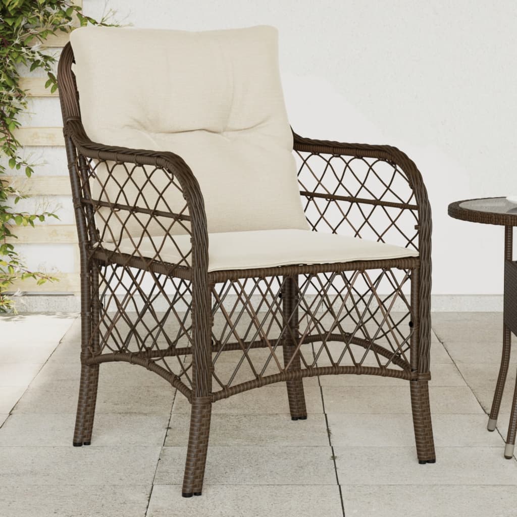 vidaXL Patio Chairs with Cushions 2 pcs Brown Poly Rattan-0