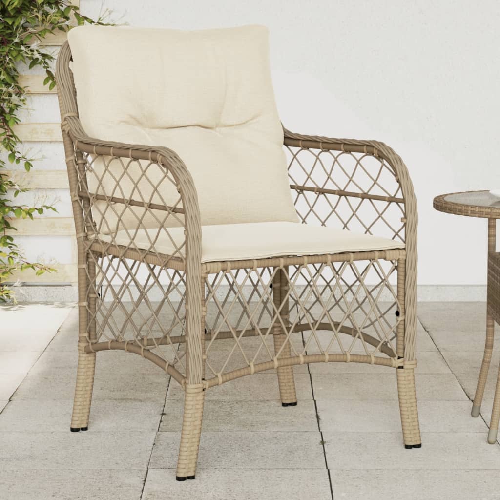 vidaXL Patio Chairs with Cushions 2 pcs Beige Poly Rattan-0