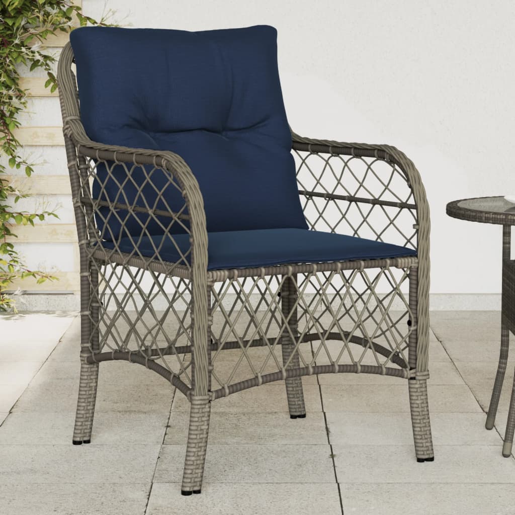 vidaXL Patio Chairs with Cushions 2 pcs Gray Poly Rattan-0