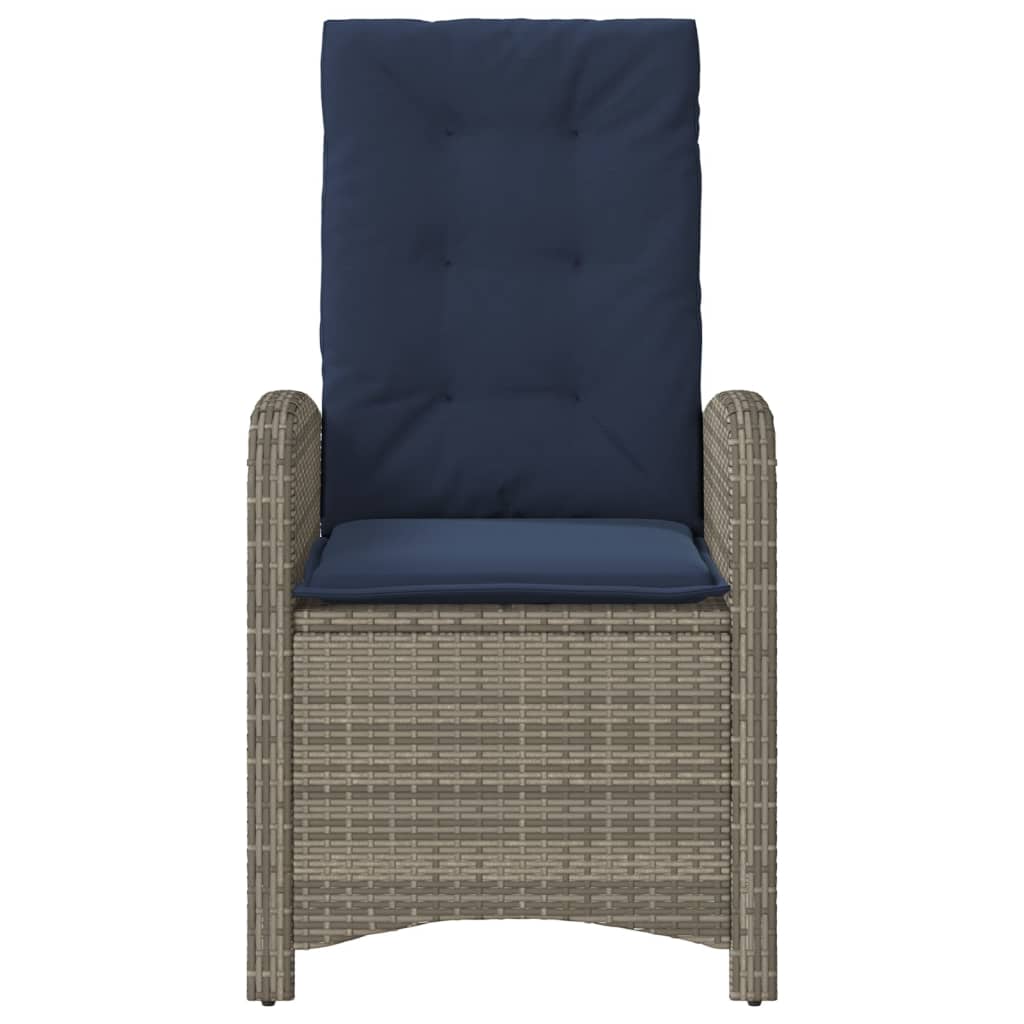 vidaXL Reclining Patio Chair with Cushions Gray Poly Rattan-3