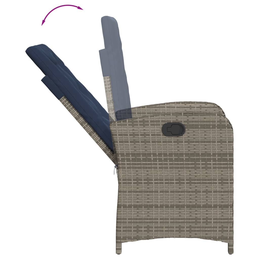 vidaXL Reclining Patio Chair with Cushions Gray Poly Rattan-6