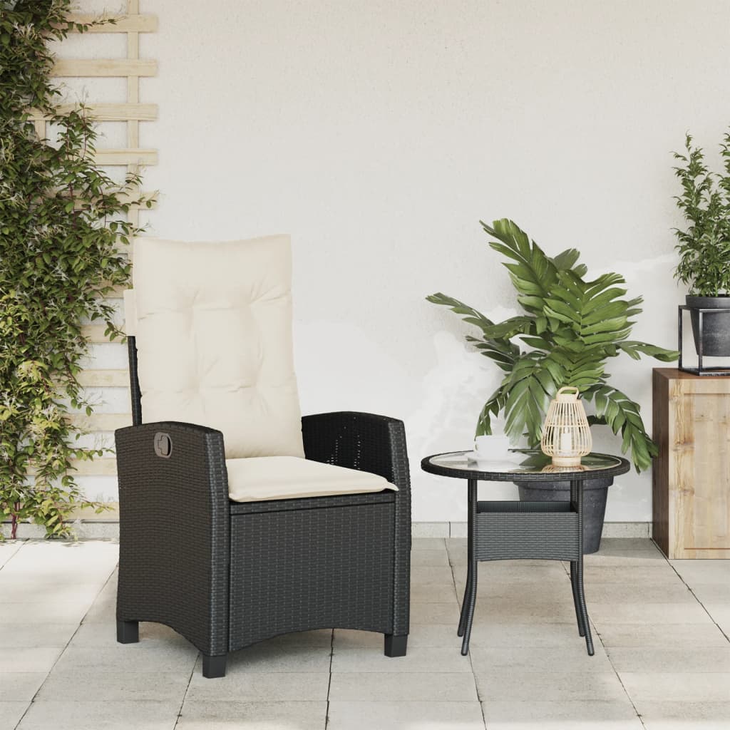 vidaXL Reclining Patio Chair with Cushions Black Poly Rattan-3