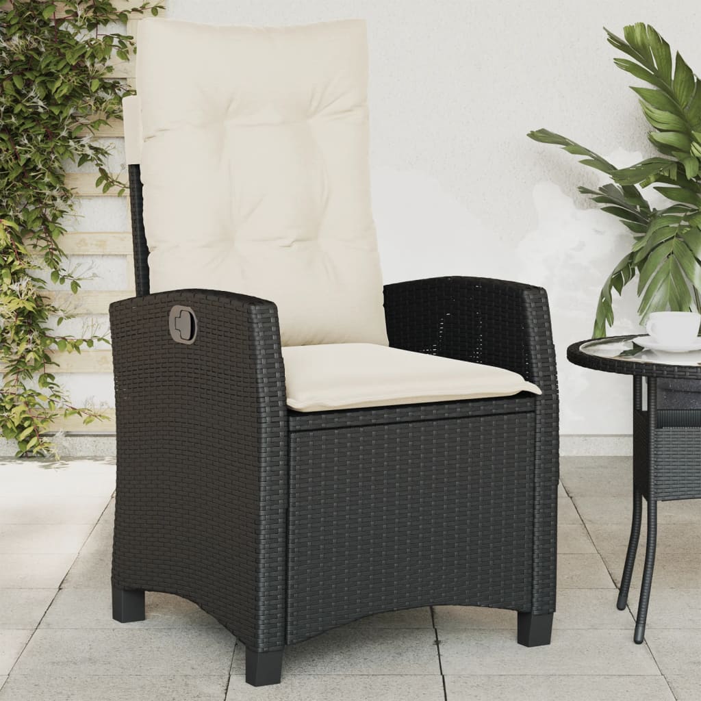 vidaXL Reclining Patio Chair with Cushions Black Poly Rattan-0