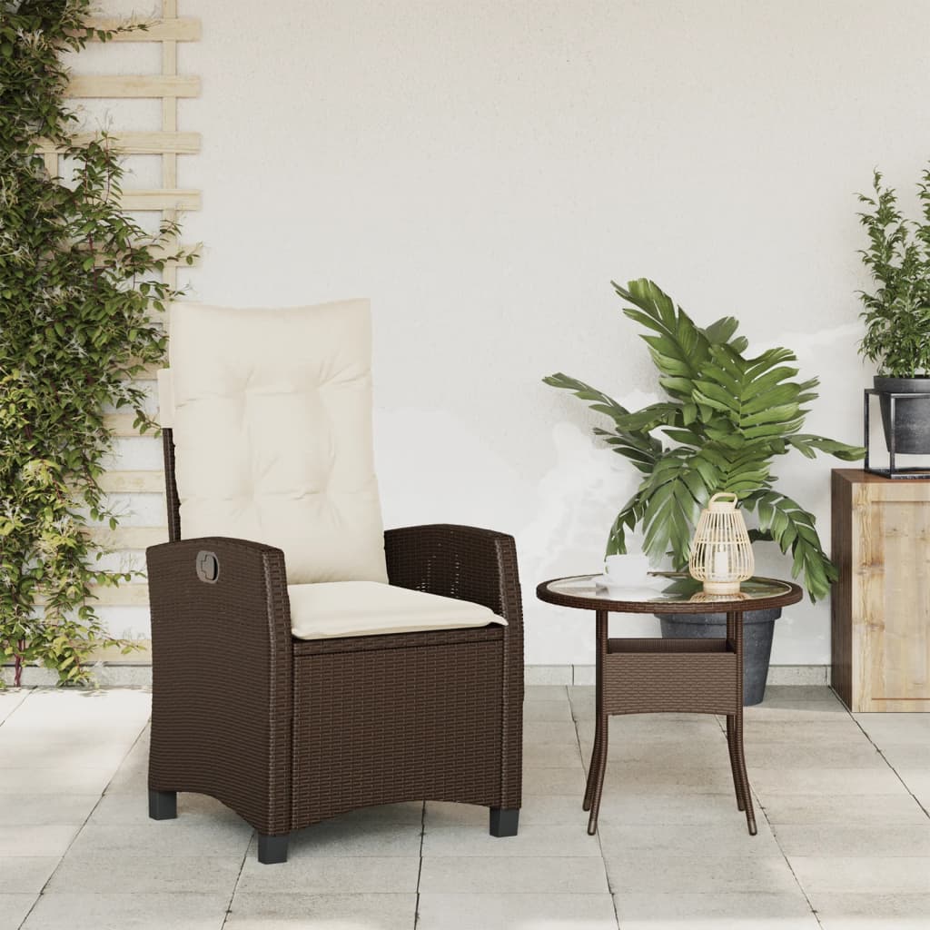 vidaXL Reclining Patio Chair with Cushions Brown Poly Rattan-2