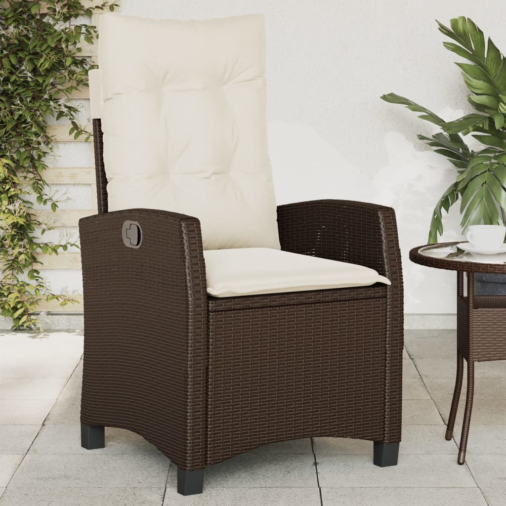 vidaXL Reclining Patio Chair with Cushions Brown Poly Rattan-0