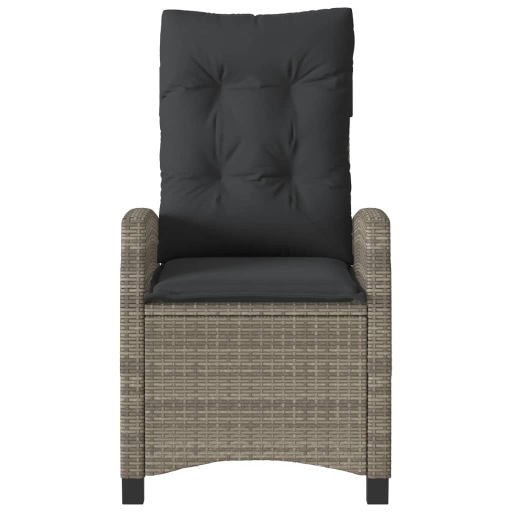 vidaXL Reclining Patio Chair with Cushions Gray Poly Rattan-4