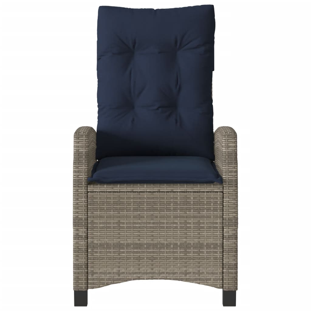 vidaXL Reclining Patio Chair with Cushions Gray Poly Rattan-4
