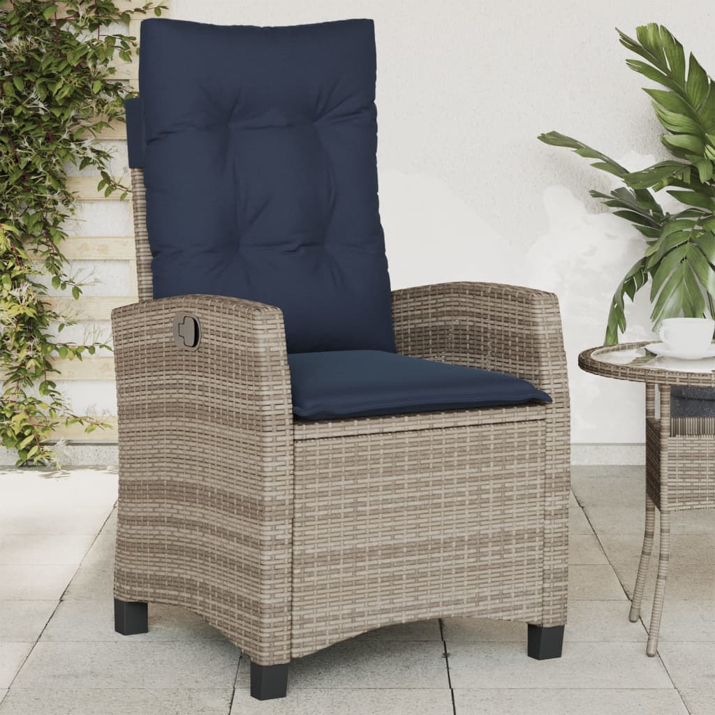 vidaXL Reclining Patio Chair with Cushions Gray Poly Rattan-0