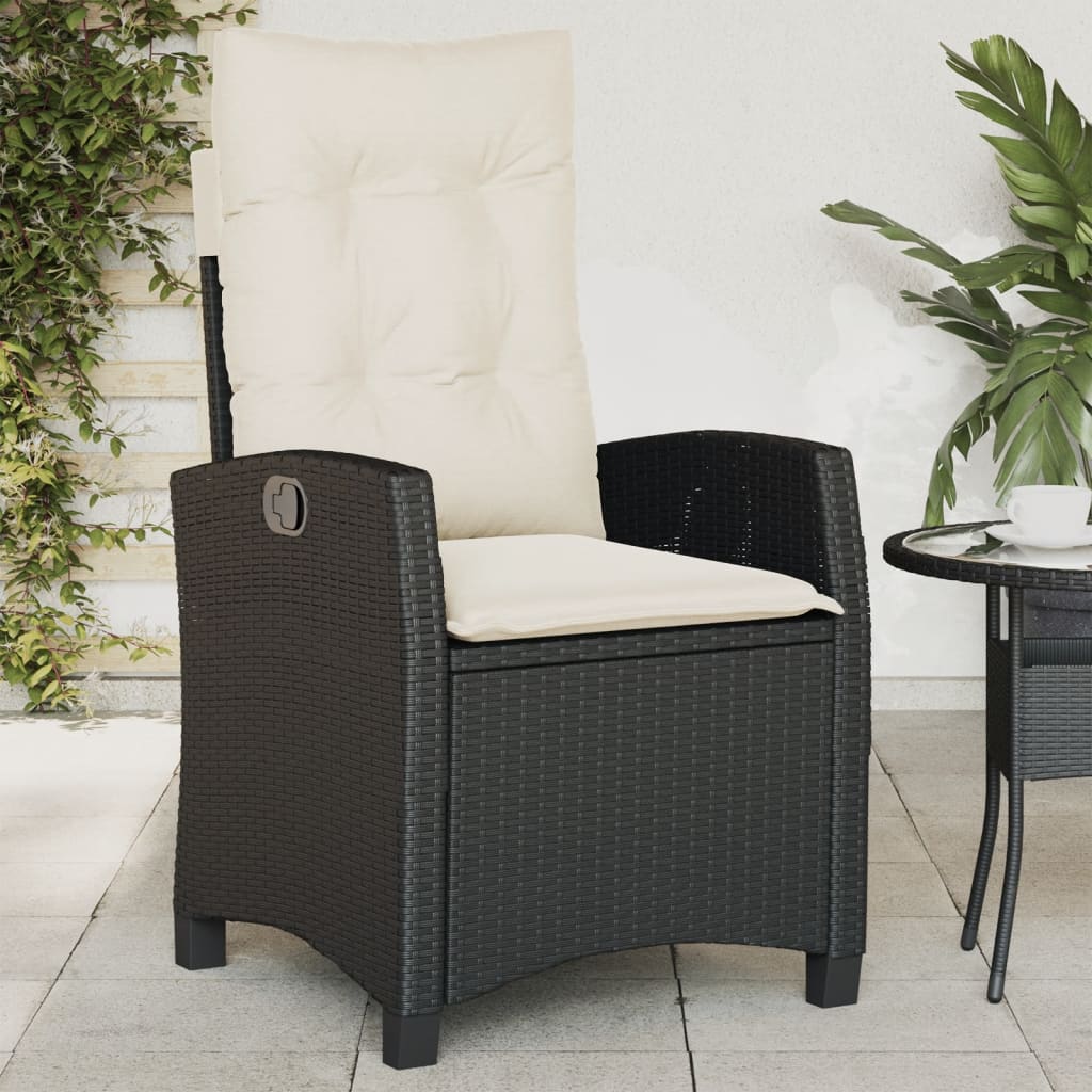 vidaXL Reclining Patio Chairs 2 pcs with Cushions Black Poly Rattan-3