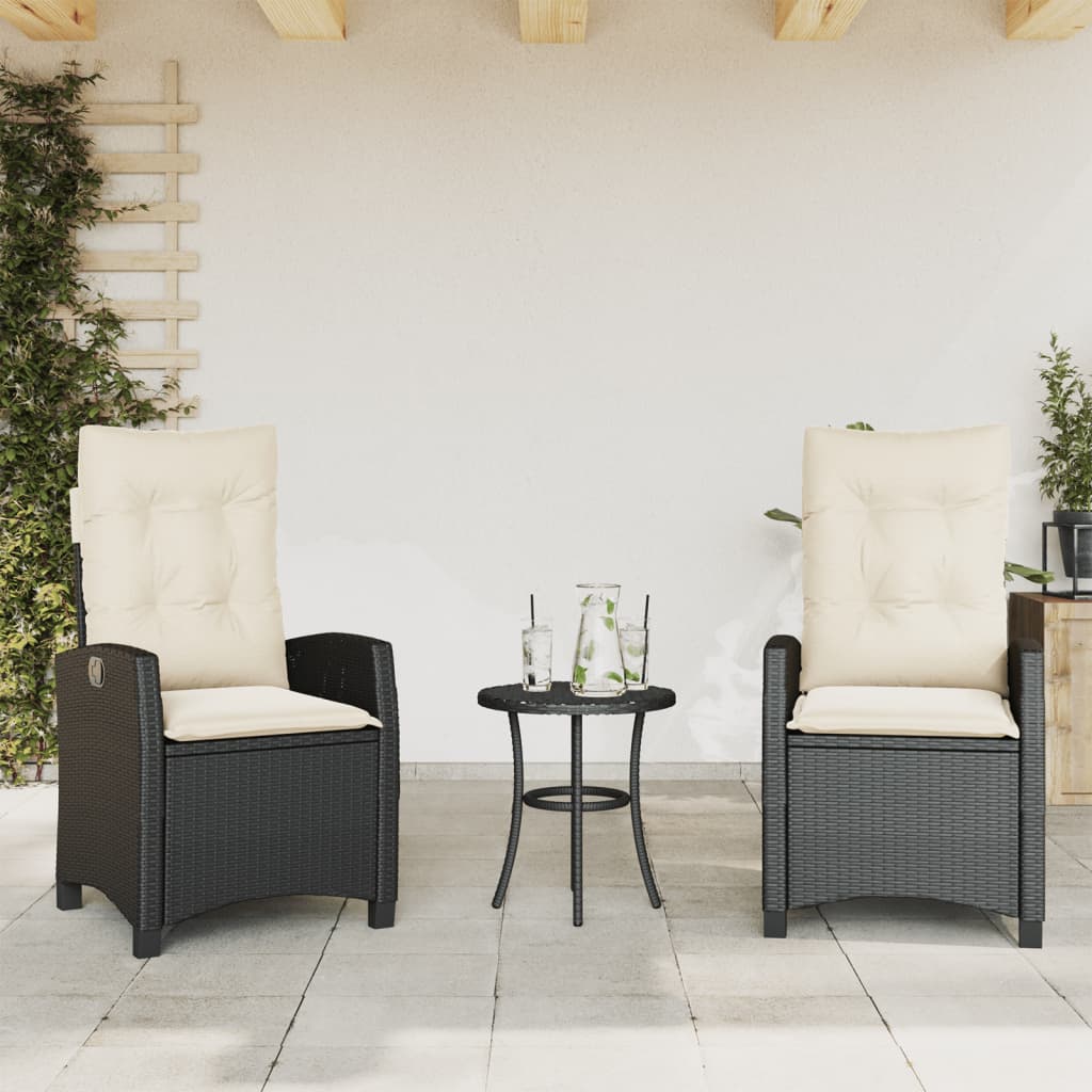 vidaXL Reclining Patio Chairs 2 pcs with Cushions Black Poly Rattan-0