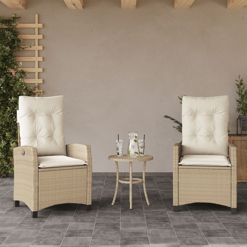 vidaXL Reclining Patio Chairs 2 pcs with Cushions Beige Poly Rattan-0