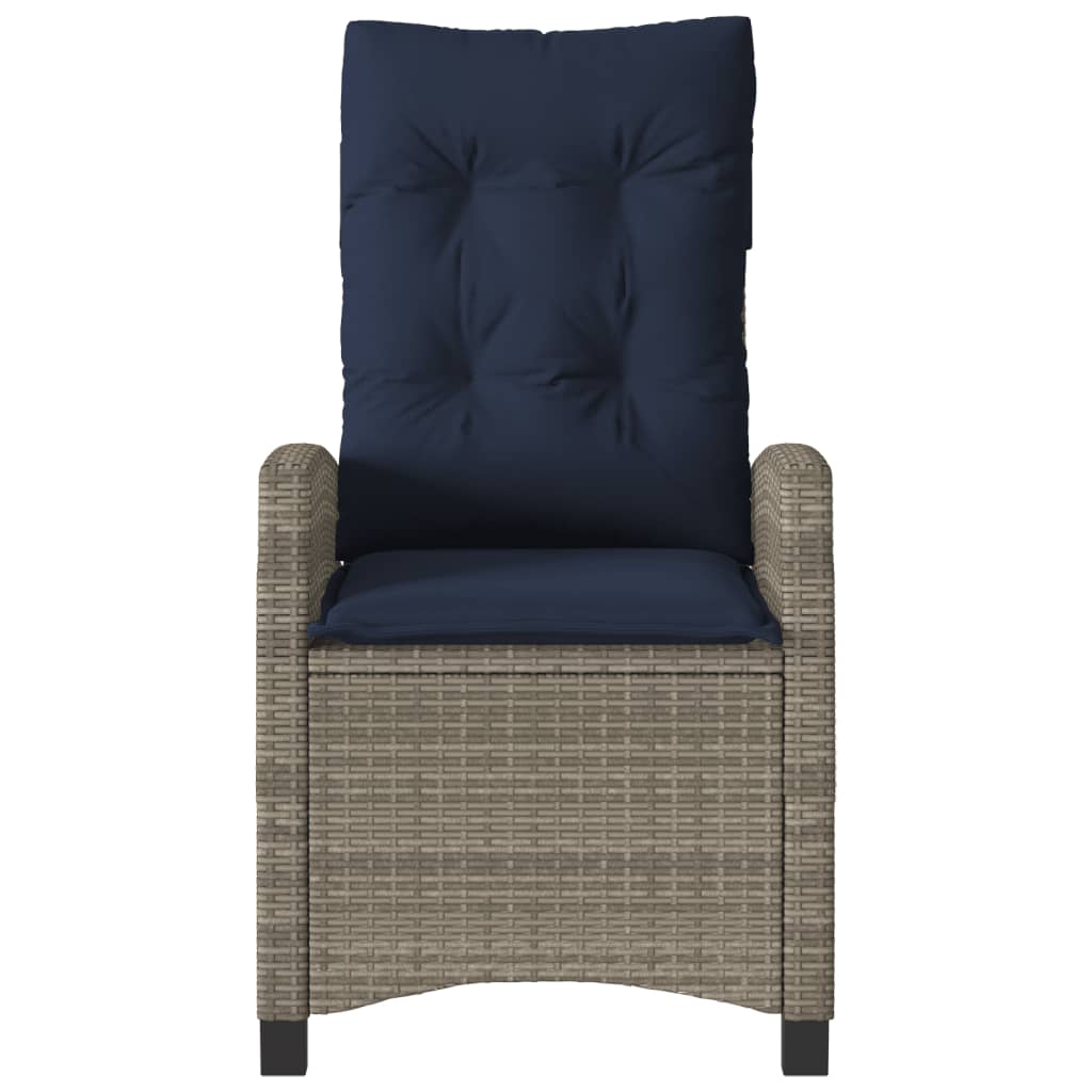 vidaXL Reclining Patio Chairs 2 pcs with Cushions Gray Poly Rattan-5