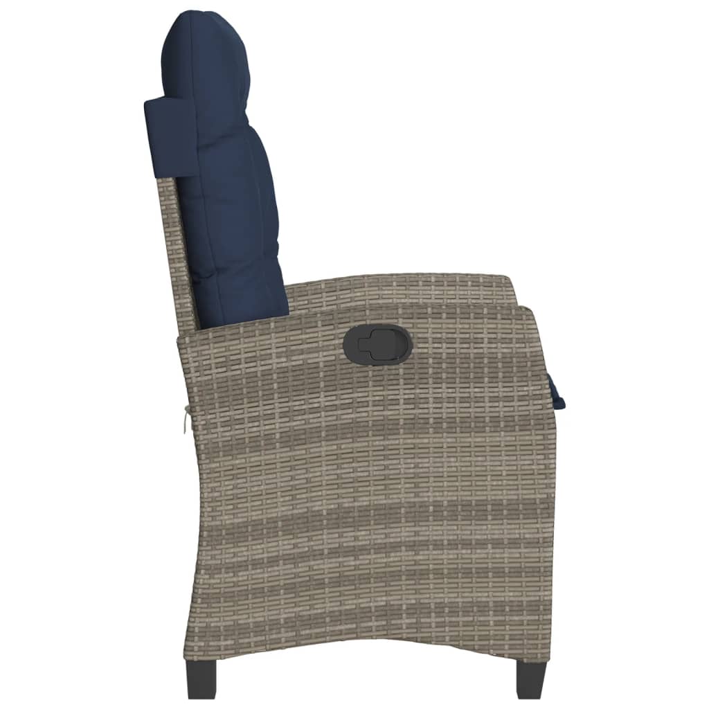 vidaXL Reclining Patio Chairs 2 pcs with Cushions Gray Poly Rattan-6