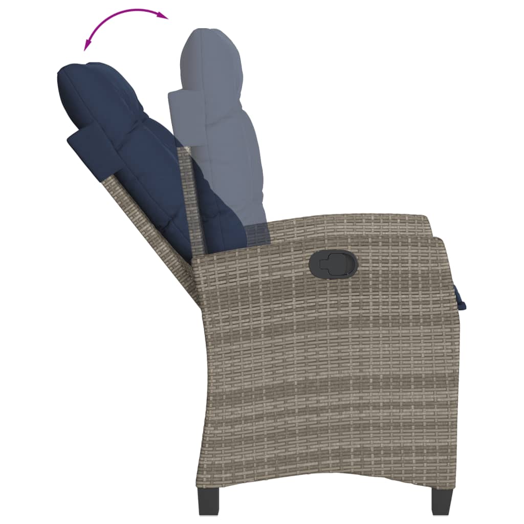 vidaXL Reclining Patio Chairs 2 pcs with Cushions Gray Poly Rattan-8