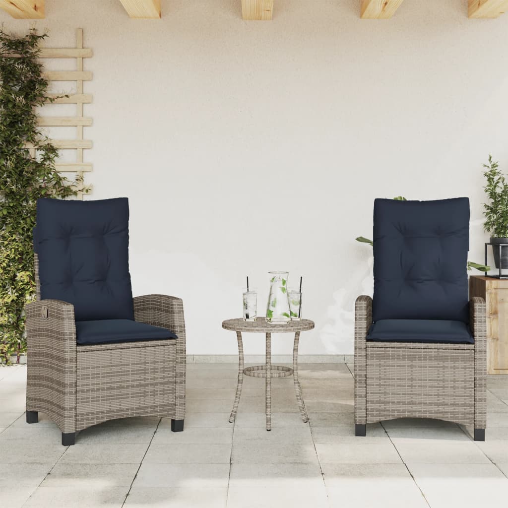 vidaXL Reclining Patio Chairs 2 pcs with Cushions Gray Poly Rattan-0