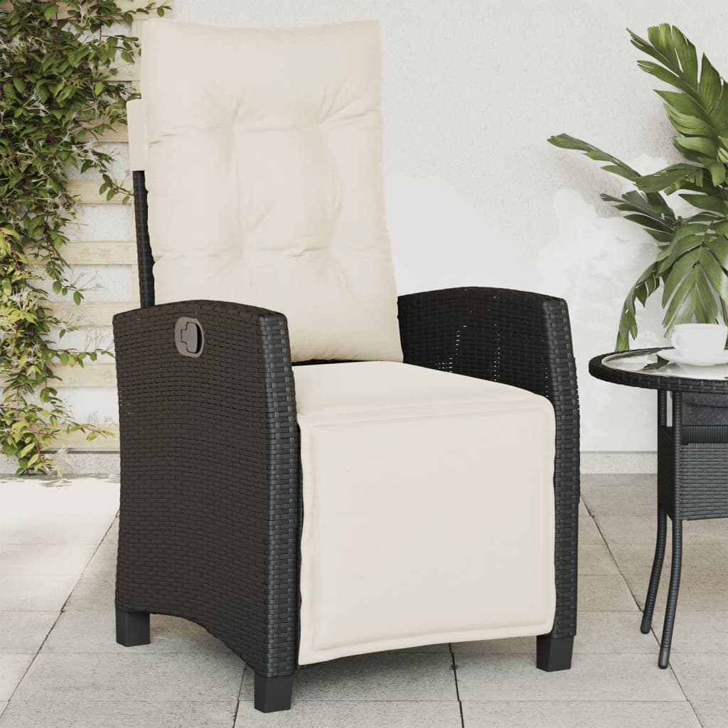 vidaXL Reclining Patio Chair with Footrest Black Poly Rattan-0