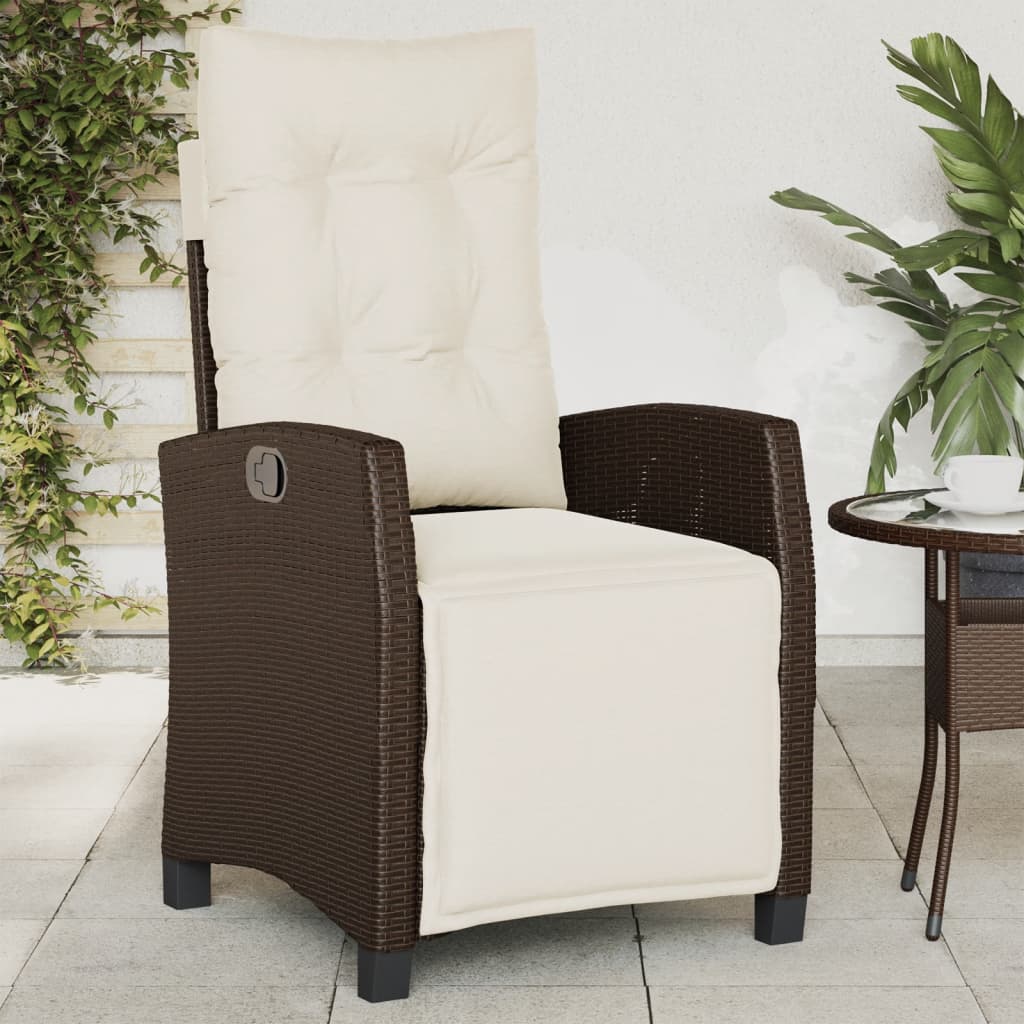 vidaXL Reclining Patio Chair with Footrest Brown Poly Rattan-0