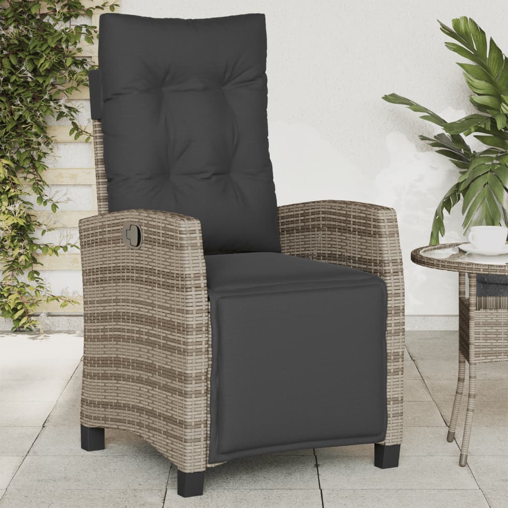 vidaXL Reclining Patio Chair with Footrest Gray Poly Rattan-0