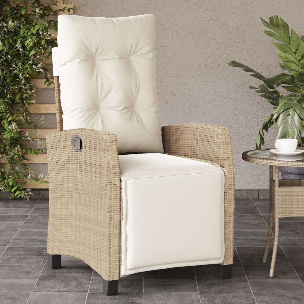 vidaXL Reclining Patio Chair with Footrest Beige Poly Rattan-0