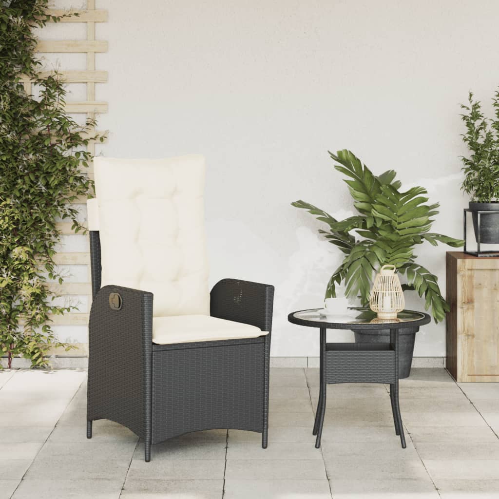 vidaXL Reclining Patio Chair with Cushions Black Poly Rattan-2