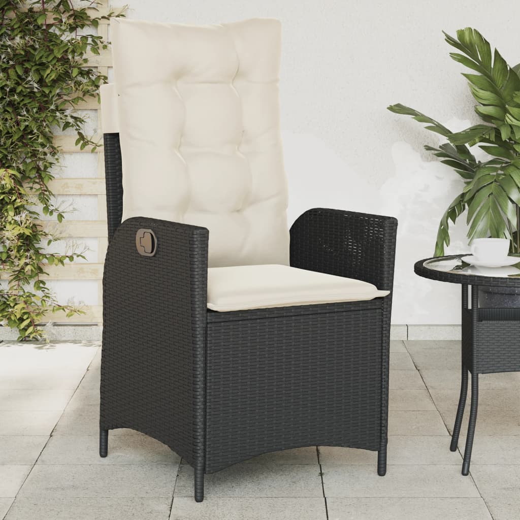 vidaXL Reclining Patio Chair with Cushions Black Poly Rattan-0