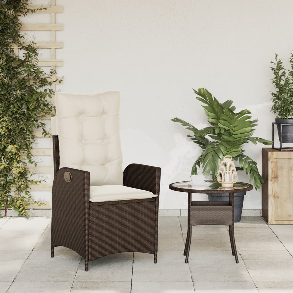 vidaXL Reclining Patio Chair with Cushions Brown Poly Rattan-2