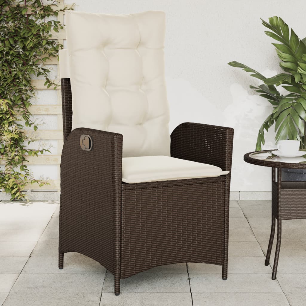 vidaXL Reclining Patio Chair with Cushions Brown Poly Rattan-0