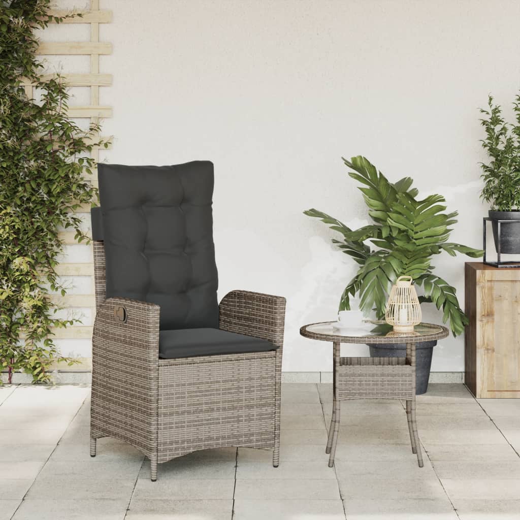 vidaXL Reclining Patio Chair with Cushions Gray Poly Rattan-2