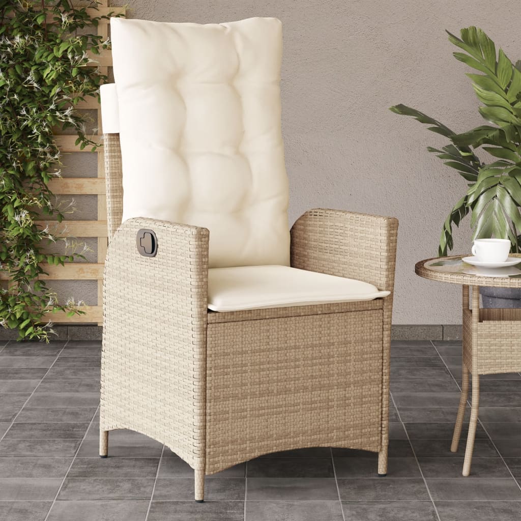 vidaXL Reclining Patio Chair with Cushions Beige Poly Rattan-0