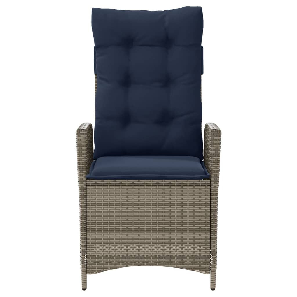 vidaXL Reclining Patio Chair with Cushions Gray Poly Rattan-3