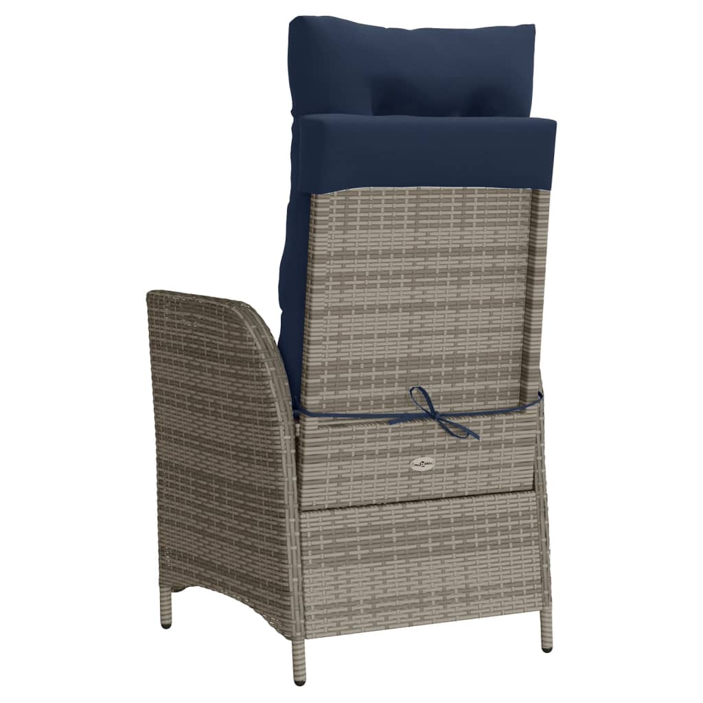 vidaXL Reclining Patio Chair with Cushions Gray Poly Rattan-5